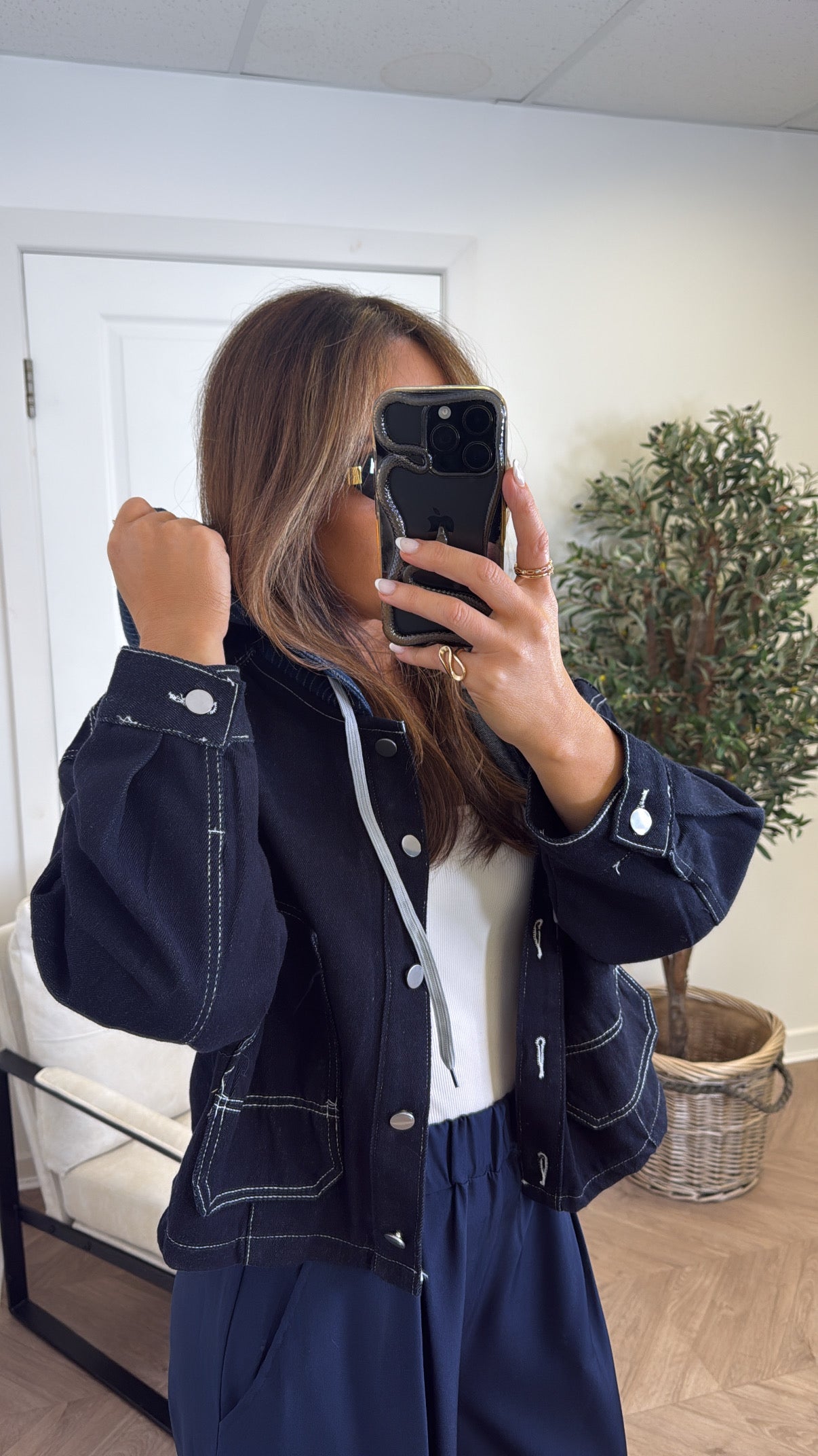 DEENA dark blue hooded denim jacket