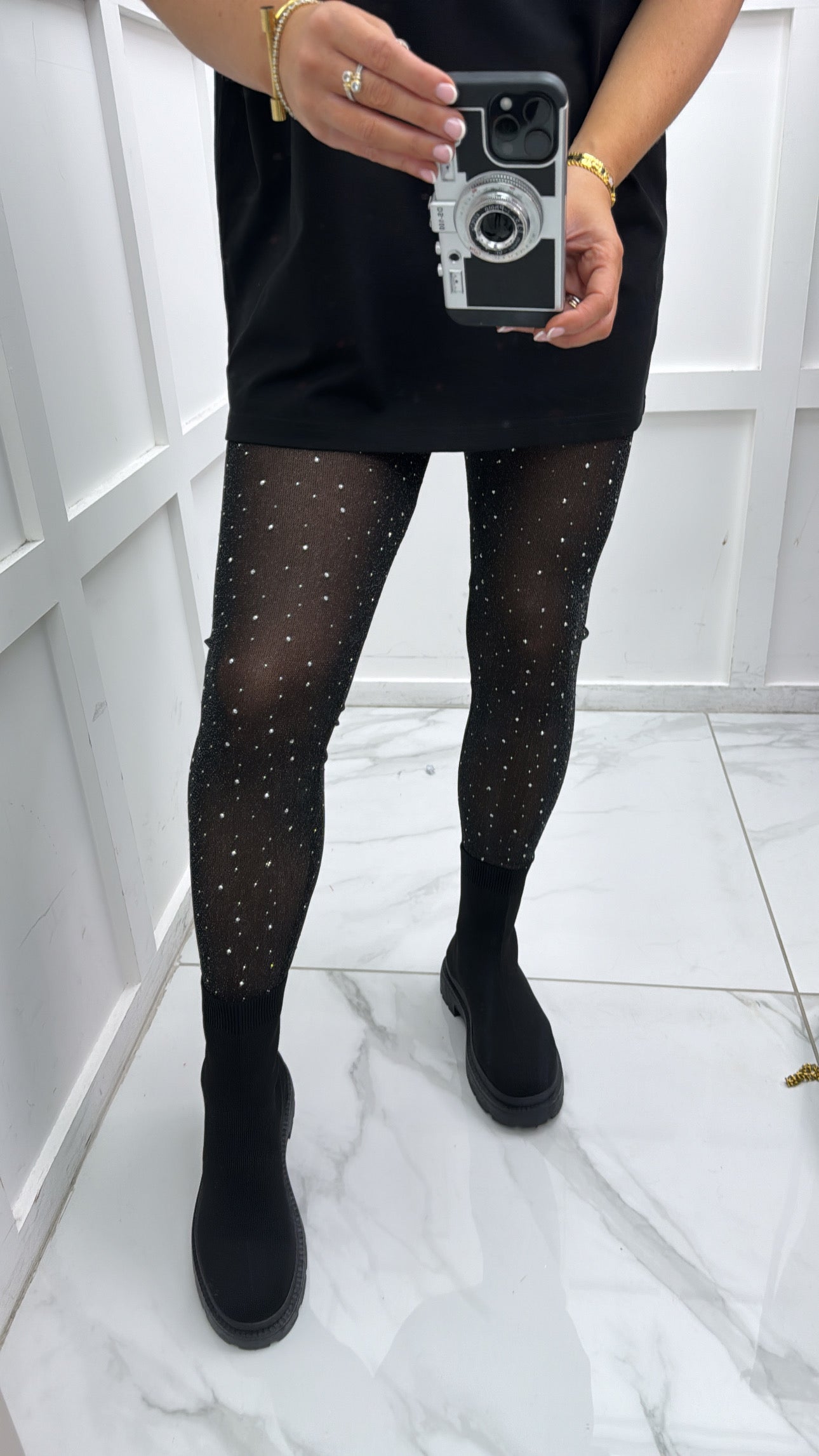 COCO black mesh diamanté leggings