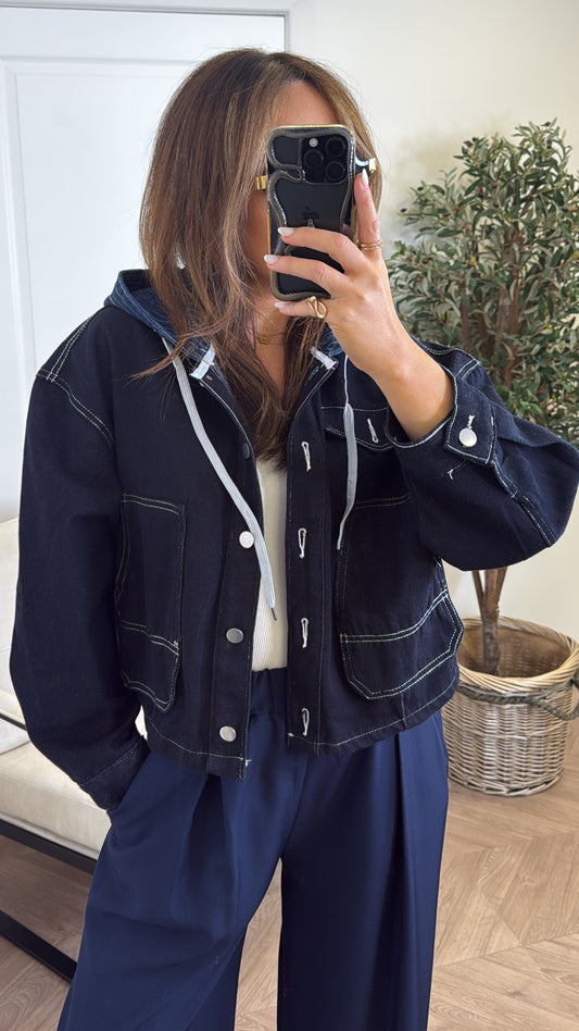 DEENA dark blue hooded denim jacket