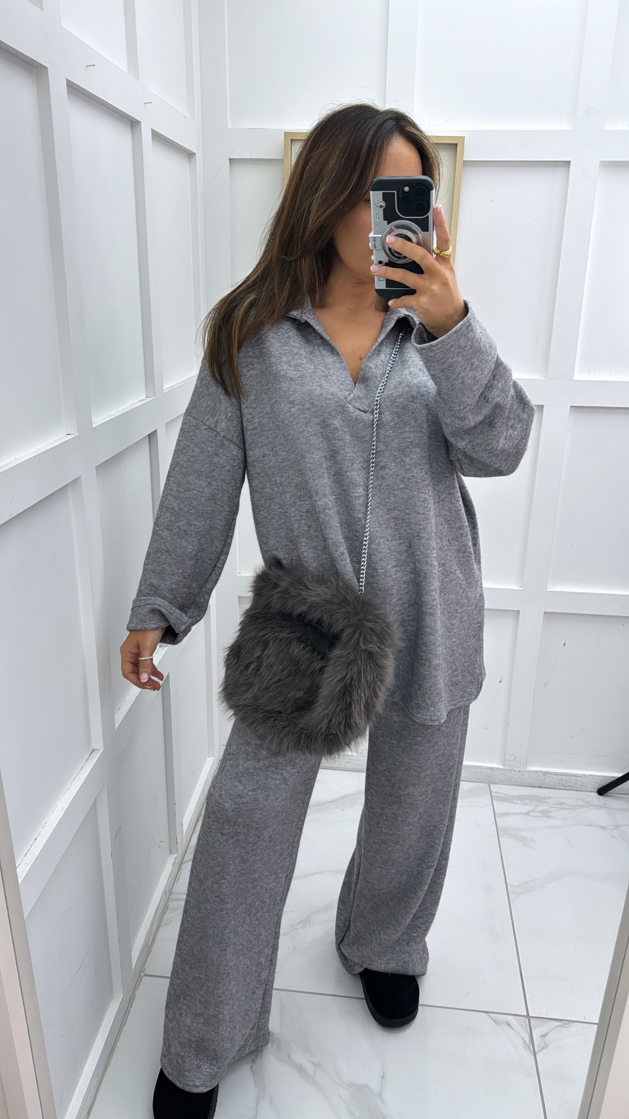 LOLITA grey soft knit collar lounge suit