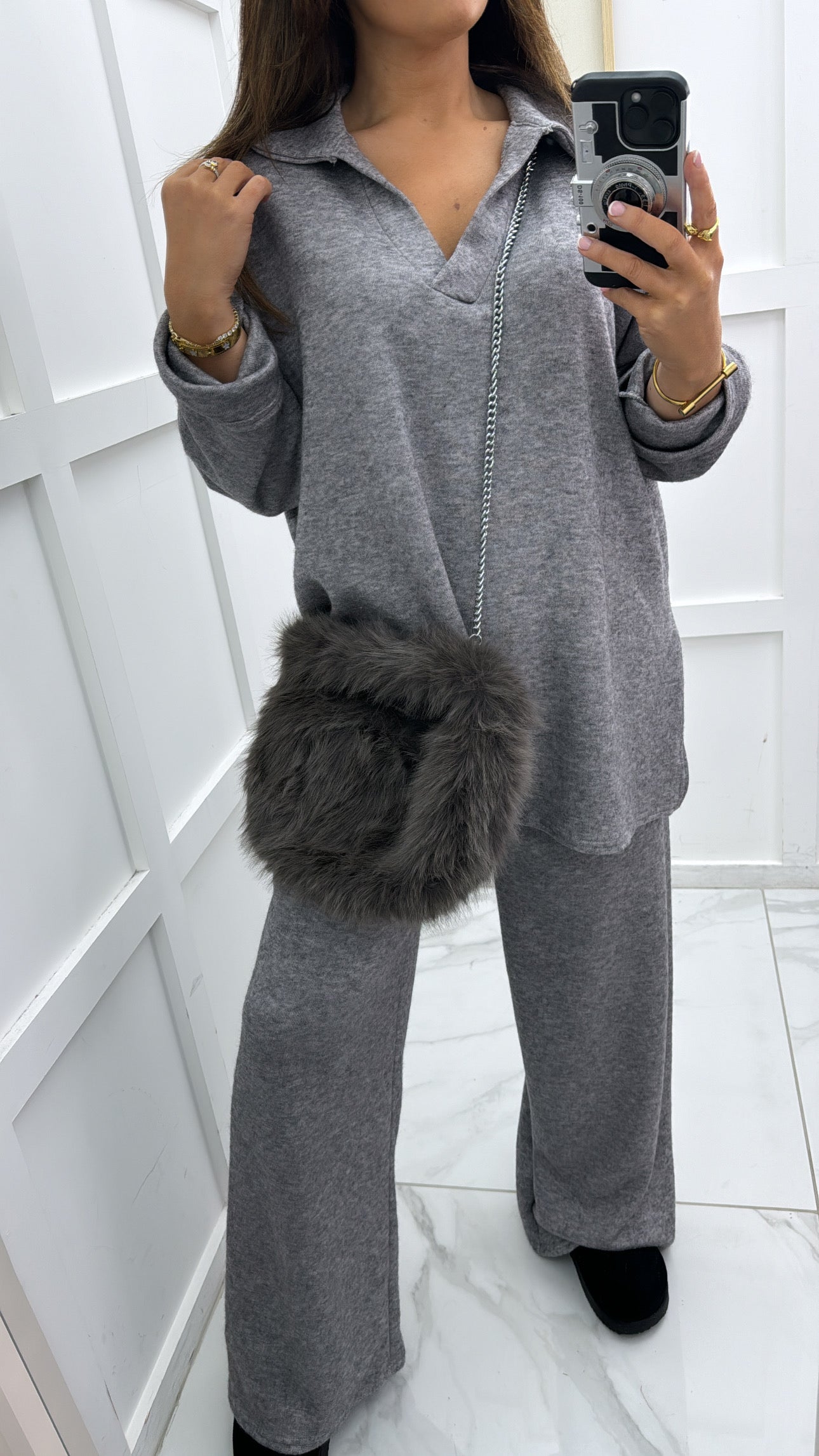 LOLITA grey soft knit collar lounge suit