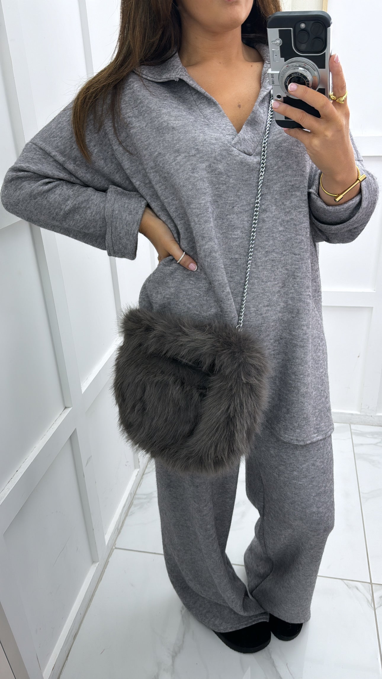 LOLITA grey soft knit collar lounge suit