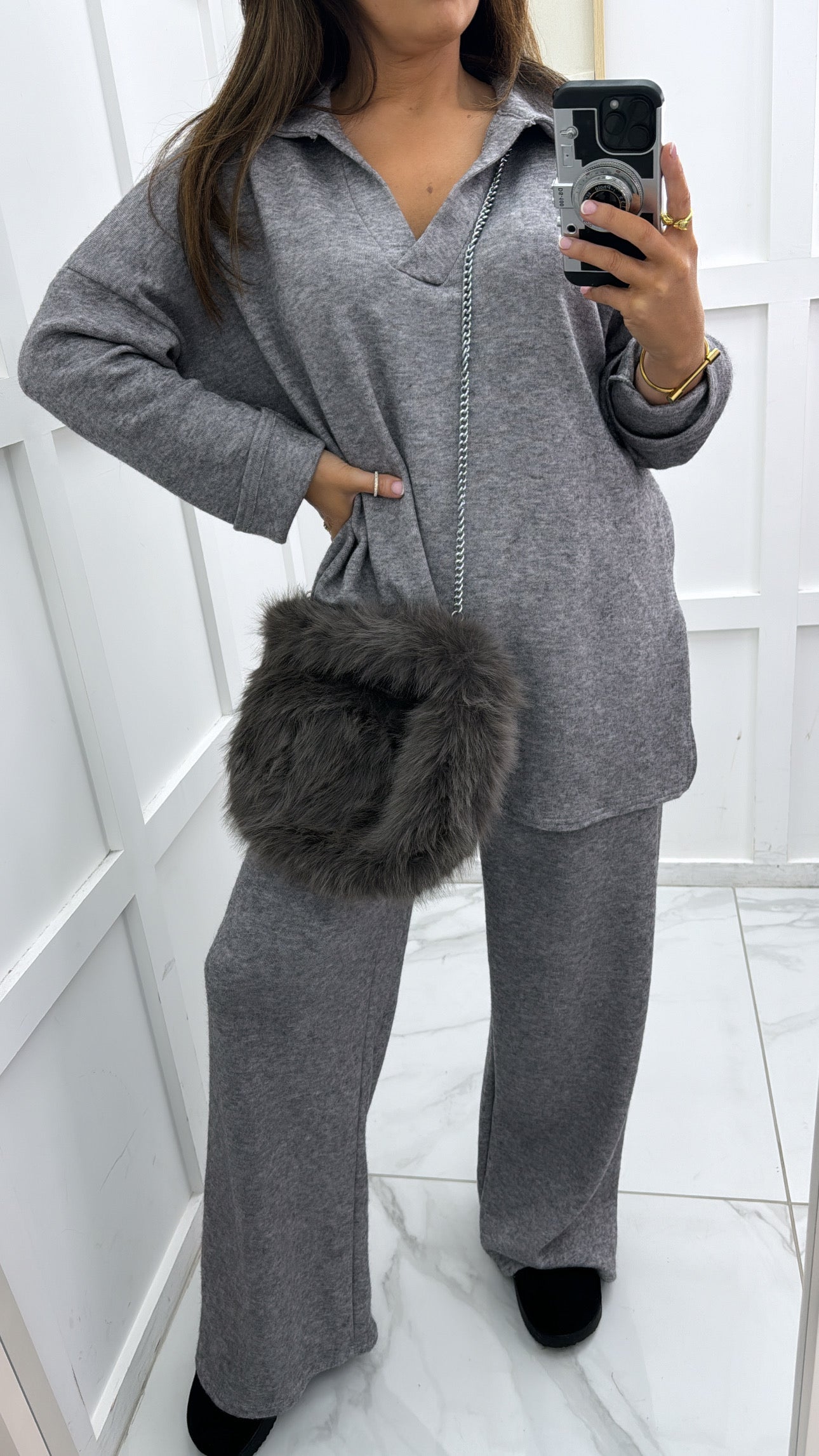 LOLITA grey soft knit collar lounge suit