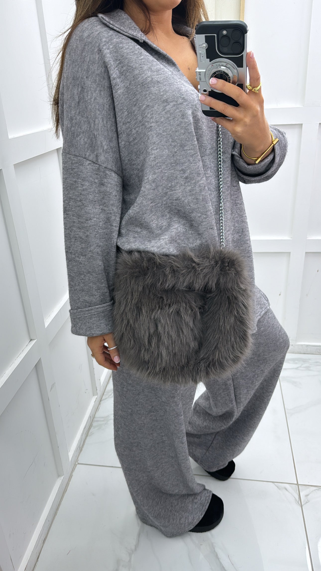 LOLITA grey soft knit collar lounge suit