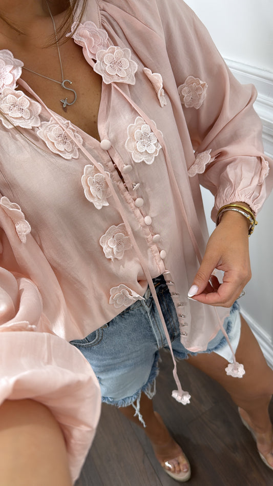 BERNA pink floral button up blouse