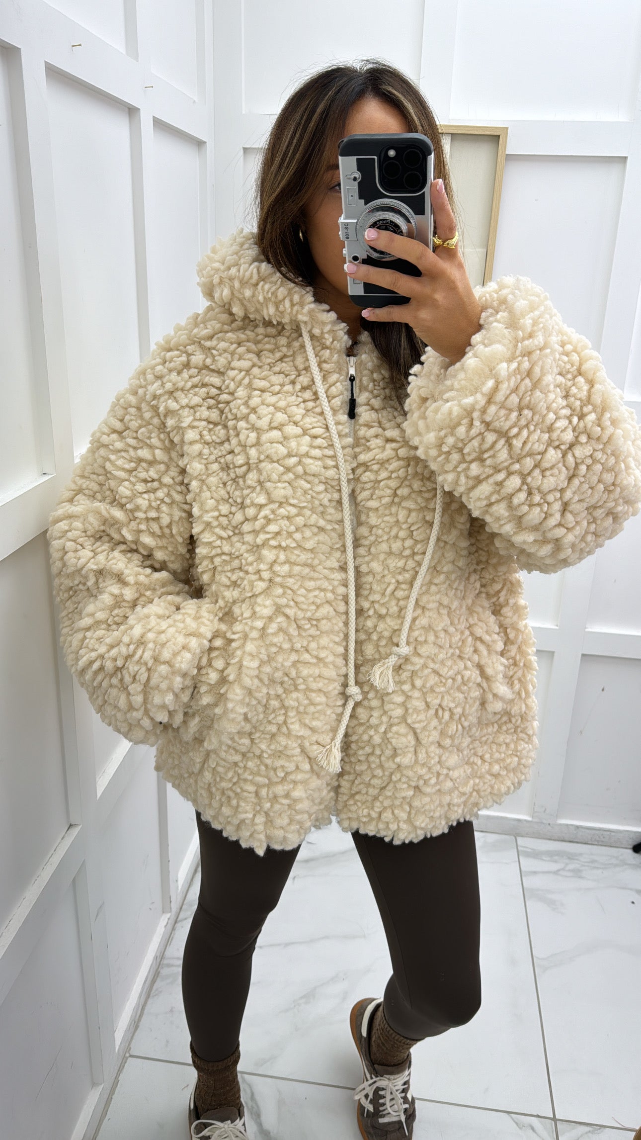 POLLYANNA cream thick borg hooded jacket