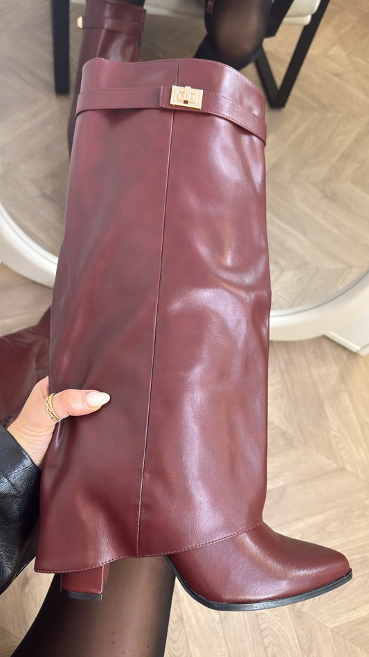 LOU LOU burgundy faux leather fold down knee boots