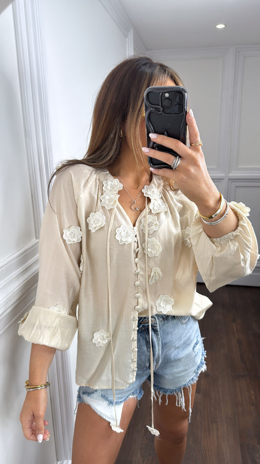 BERNA cream floral button up blouse