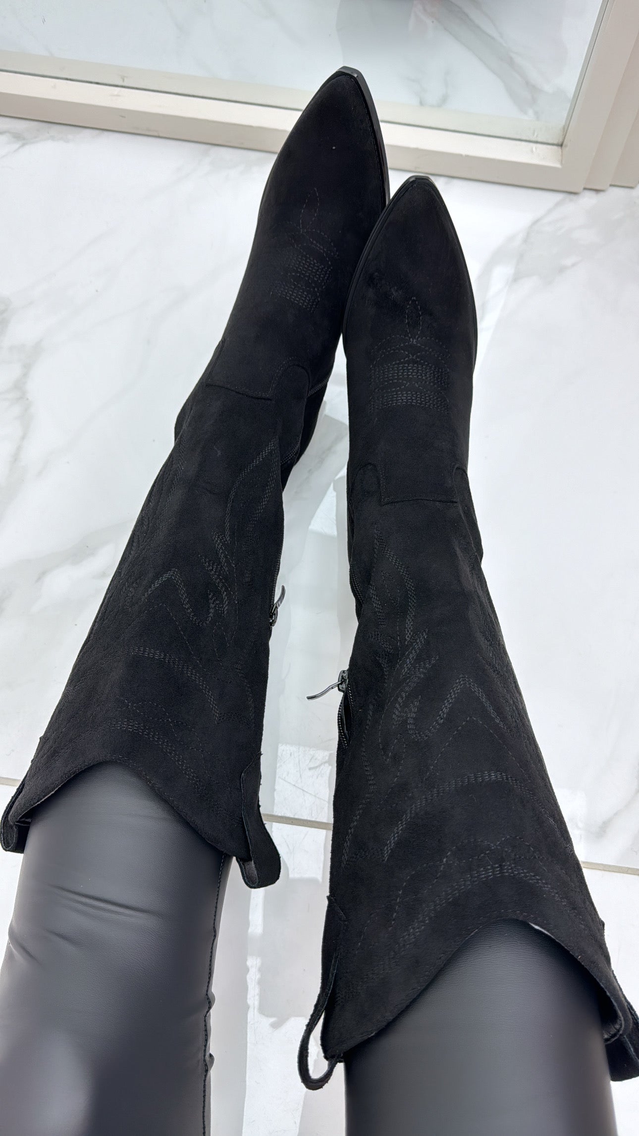 AZERA black faux suede western boots