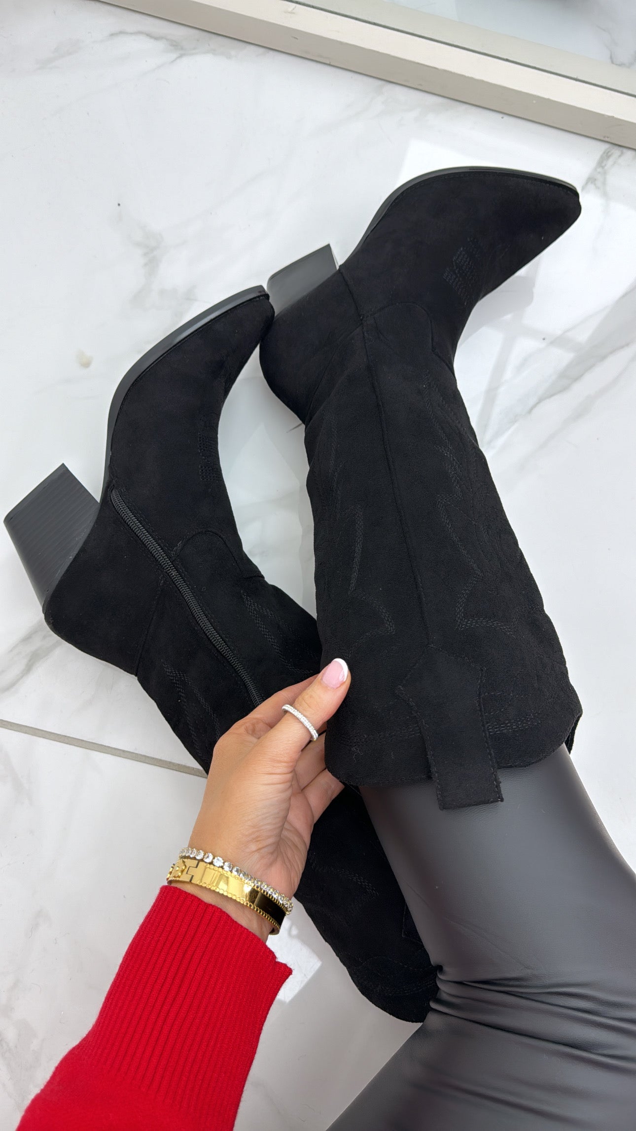 AZERA black faux suede western boots