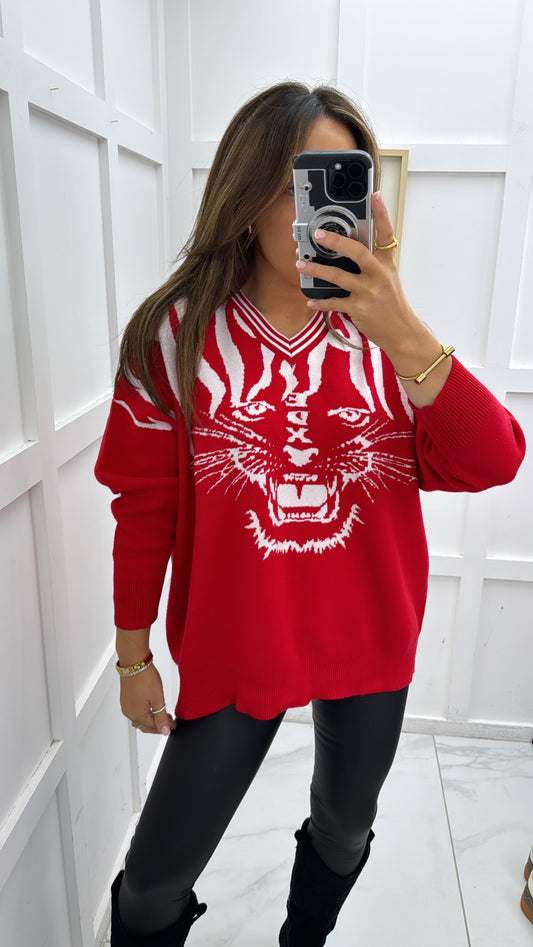 SAFFIE red tiger head knit jumper