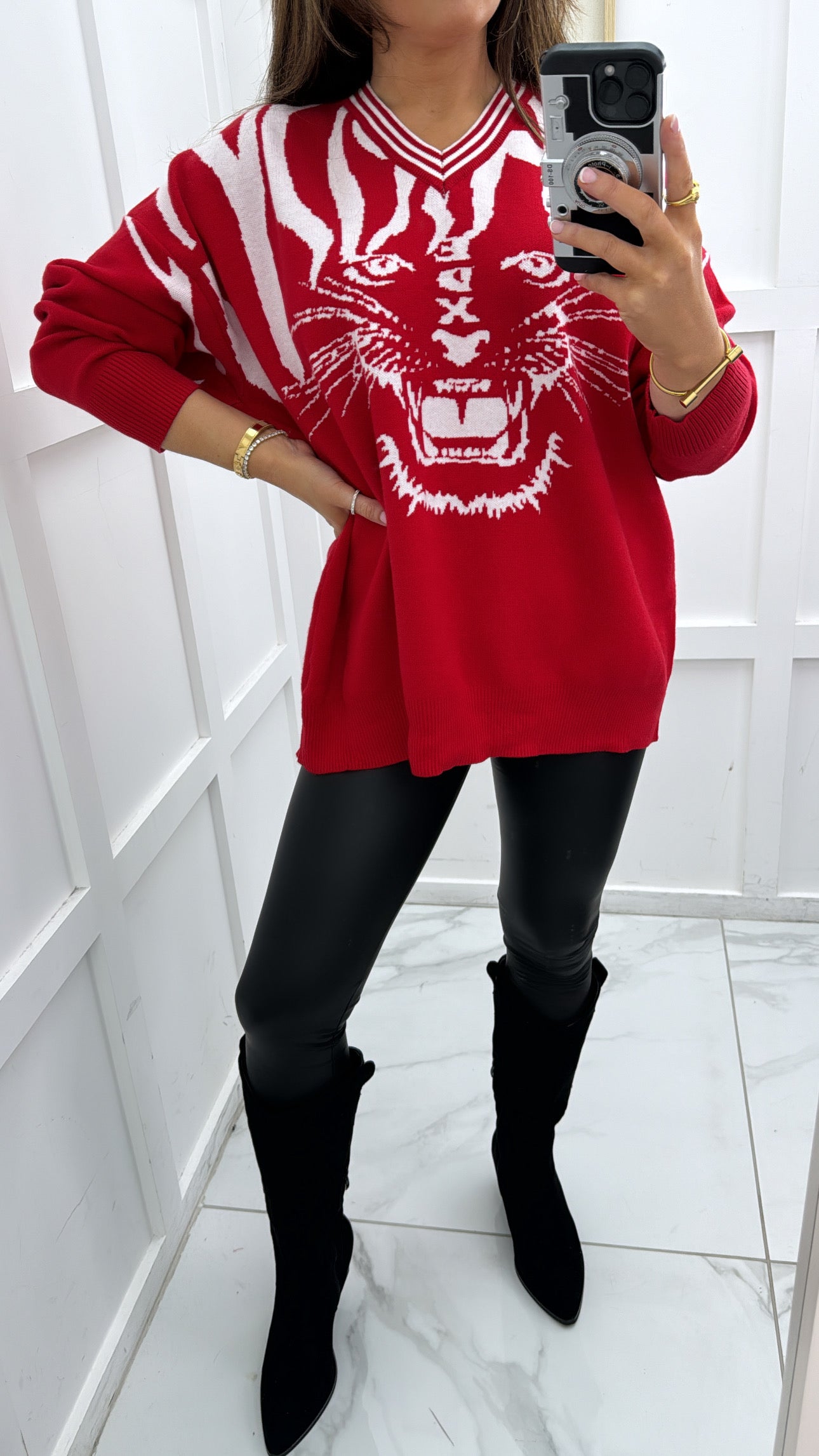 SAFFIE red tiger head knit jumper