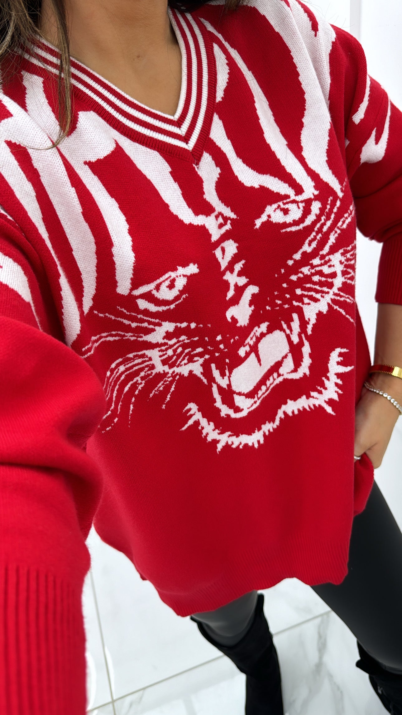 SAFFIE red tiger head knit jumper