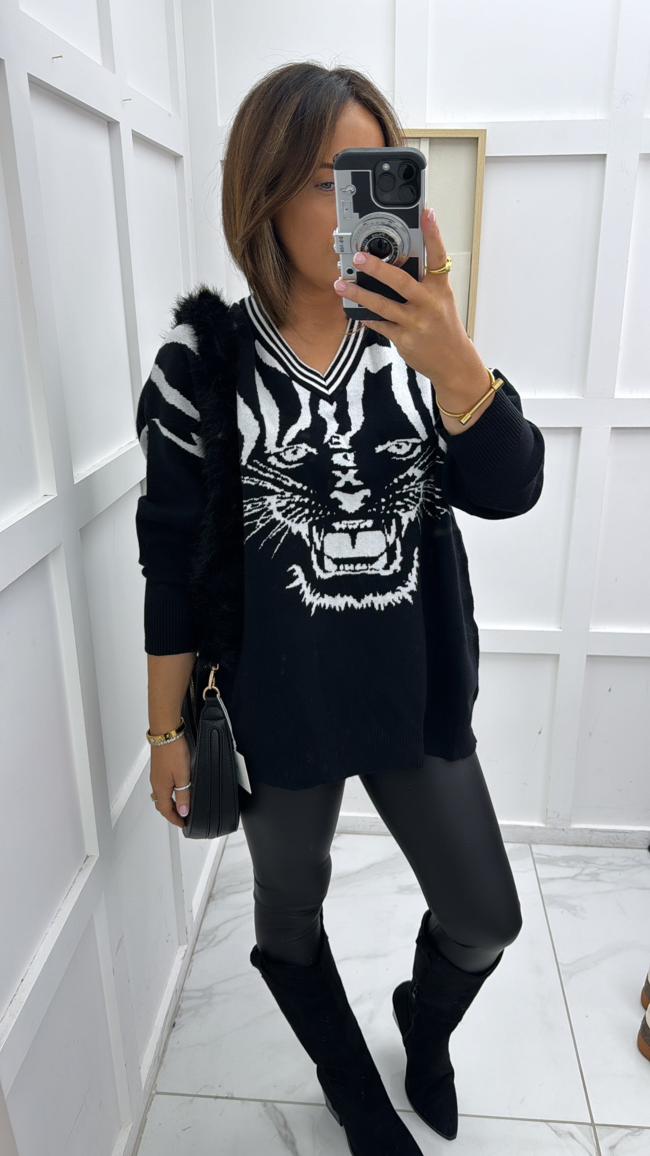 SAFFIE black tiger head knit jumper