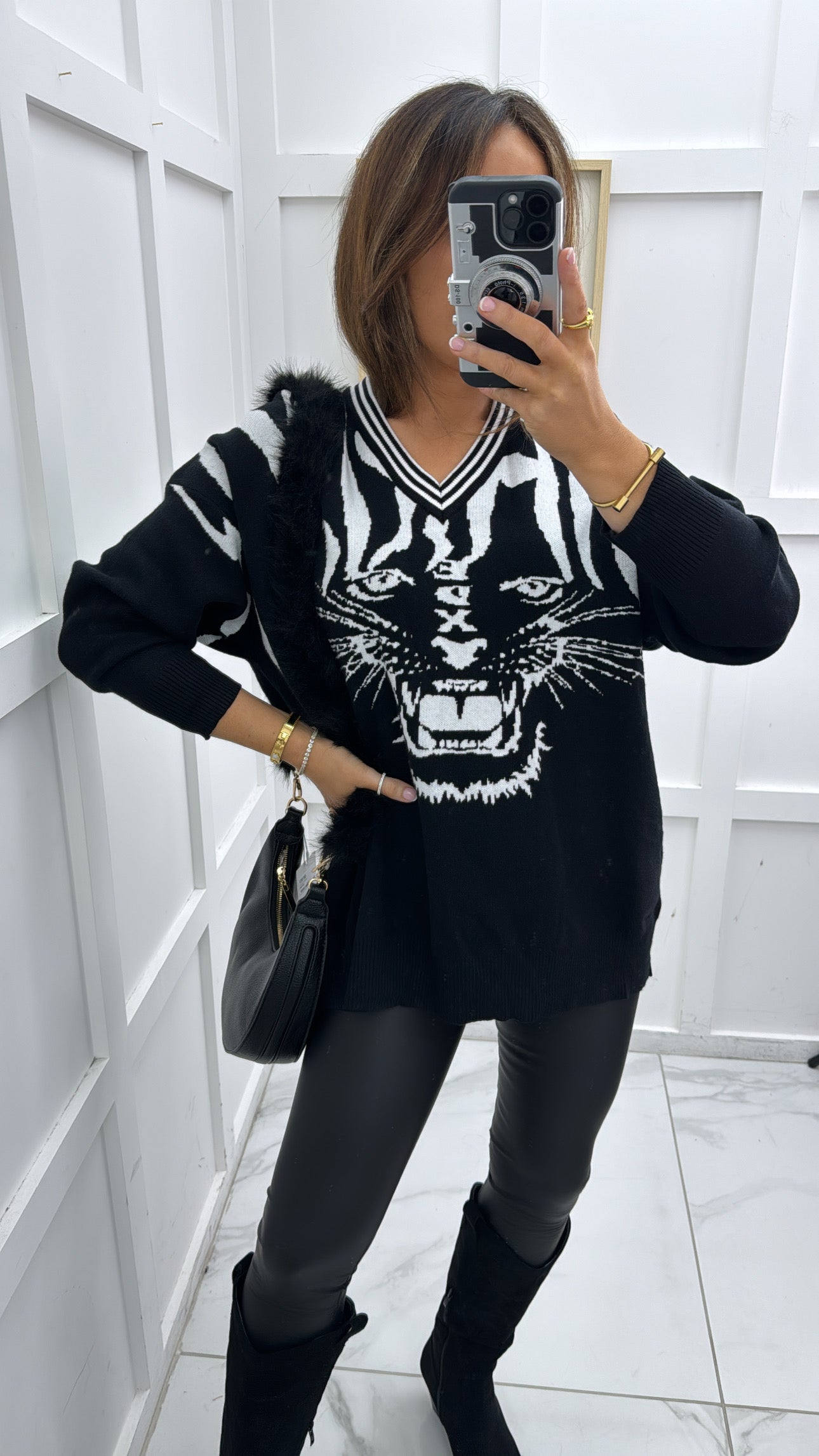 SAFFIE black tiger head knit jumper