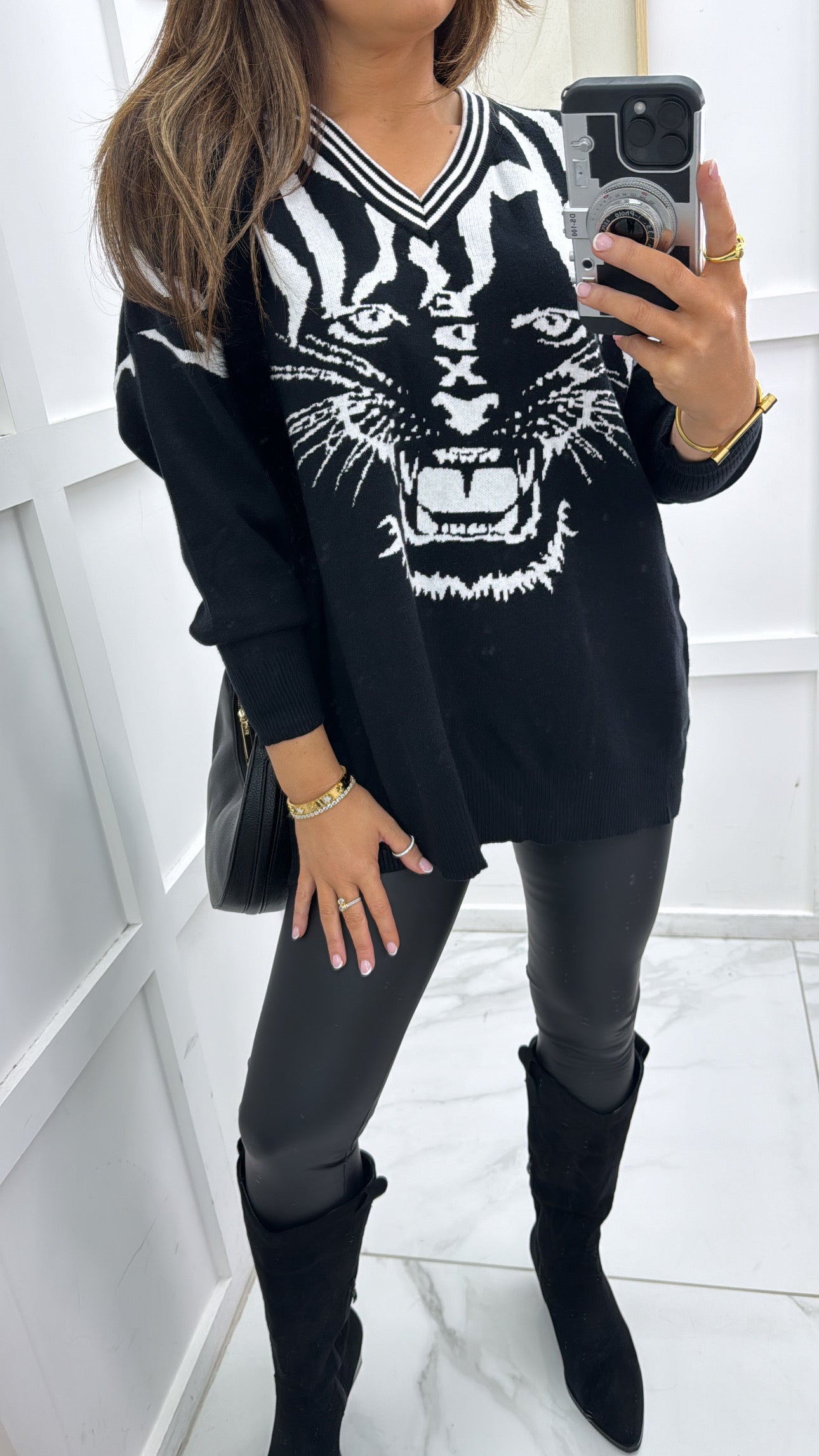 SAFFIE black tiger head knit jumper