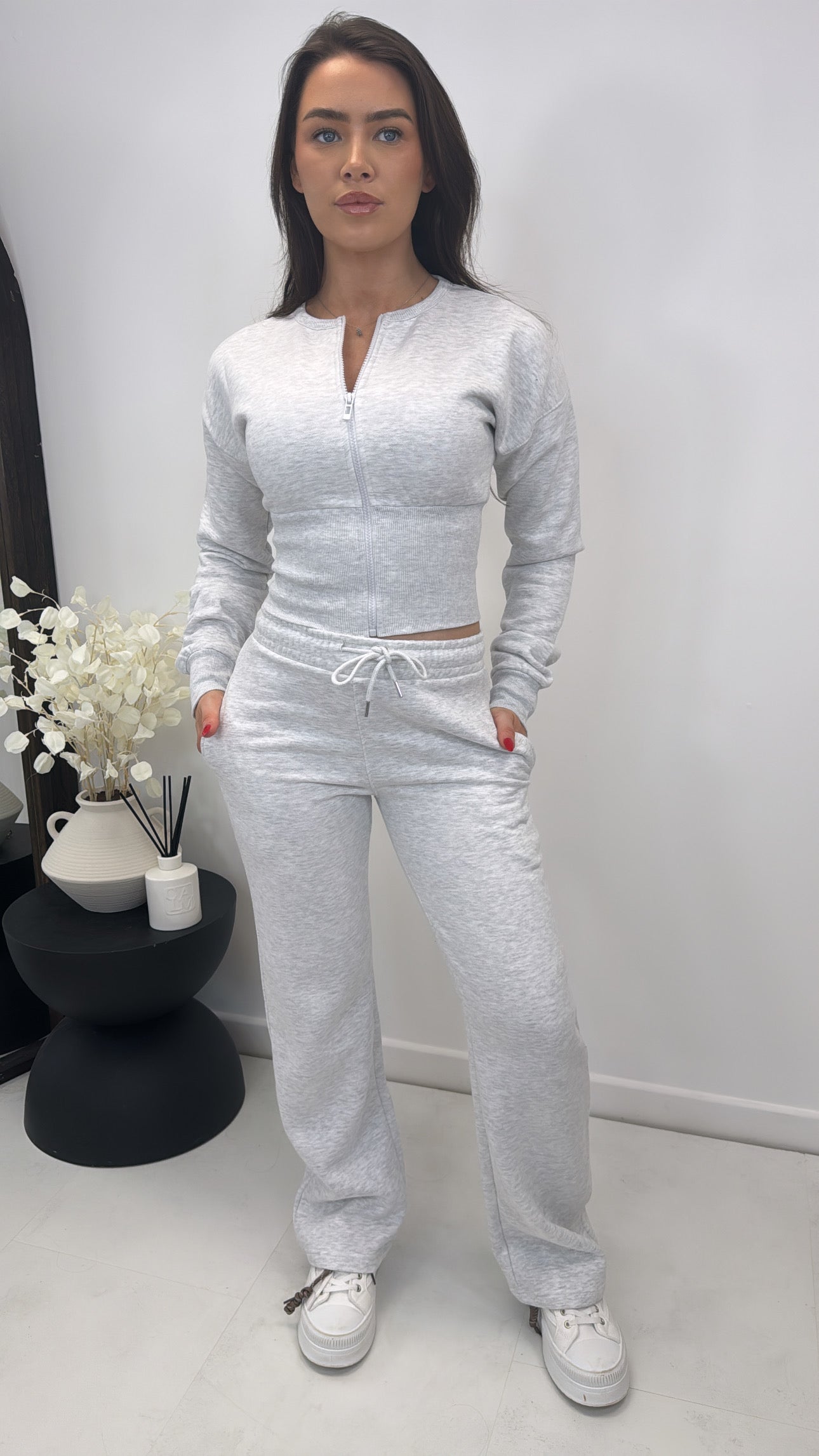 ALLY grey marl fitted zip top lounge set