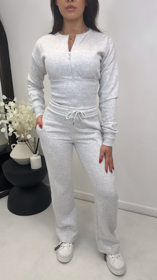 ALLY grey marl fitted zip top lounge set