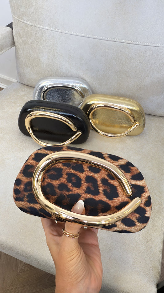 CASSY leopard metallic grab bag with hardware handle
