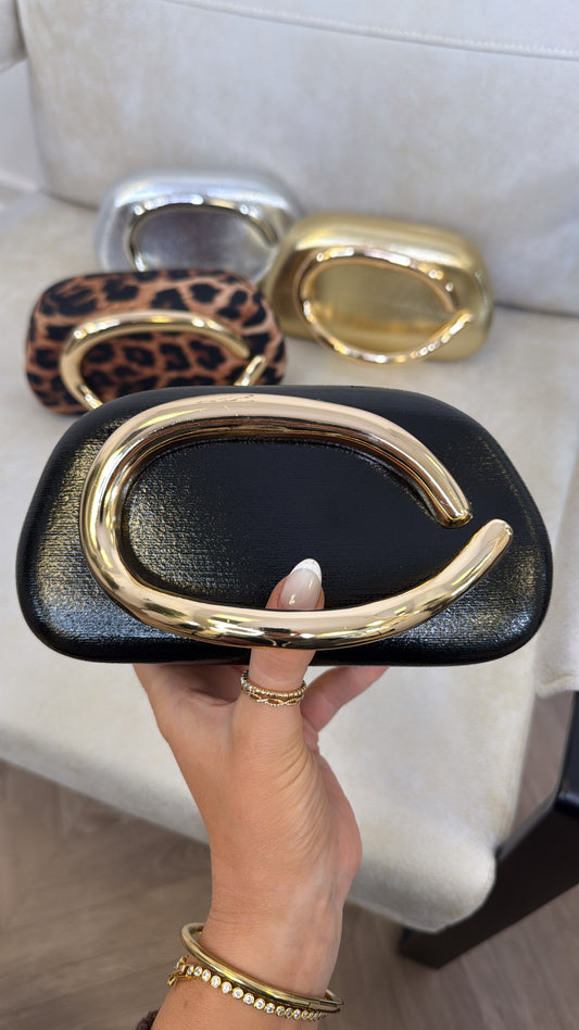 CASSY black metallic grab bag with hardware handle