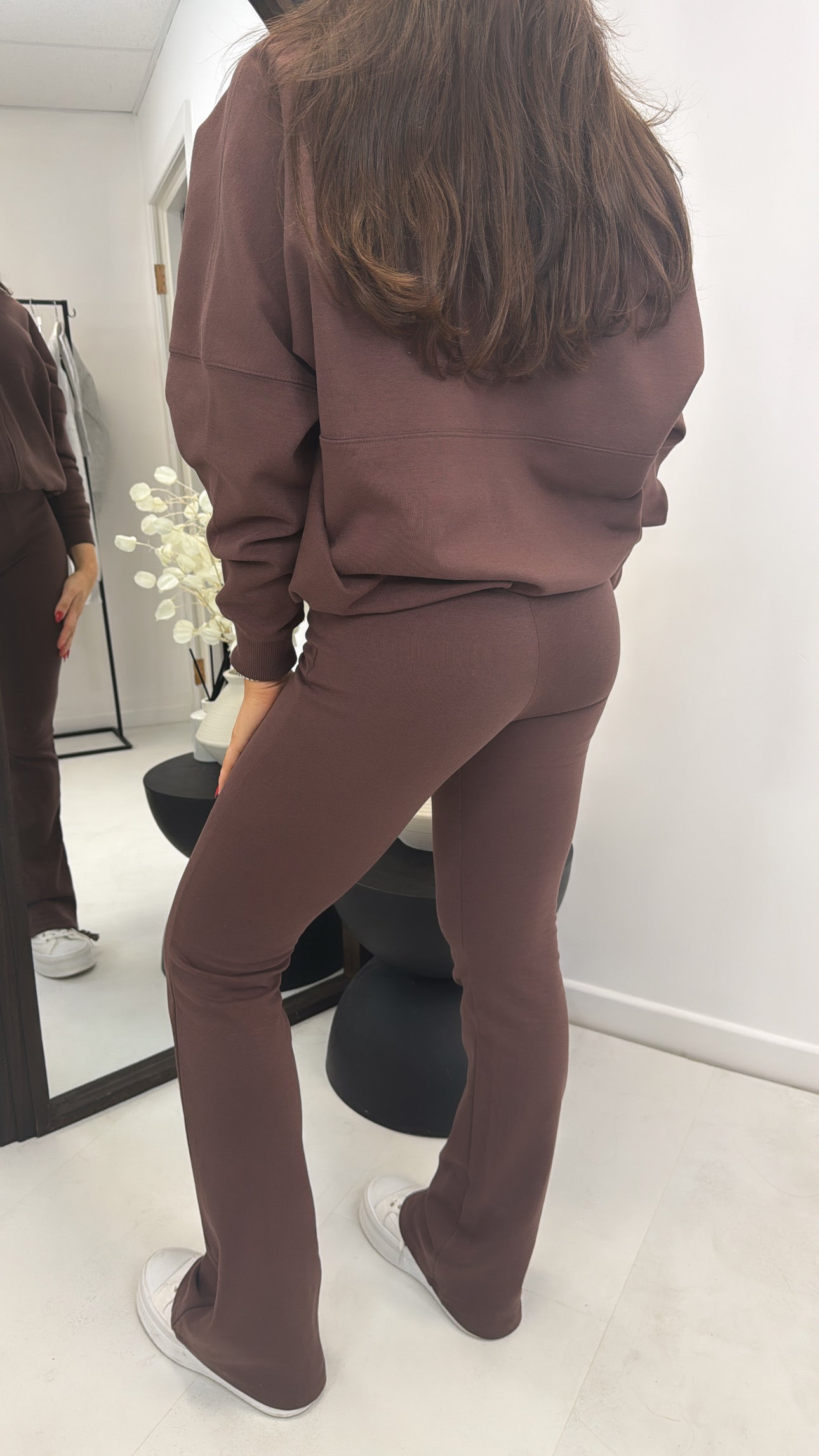 LOTTIE chocolate zip up jacket and flare trousers lounge set