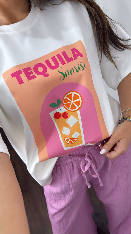 TEQUILA SUNRISE white super soft logo t-shirt