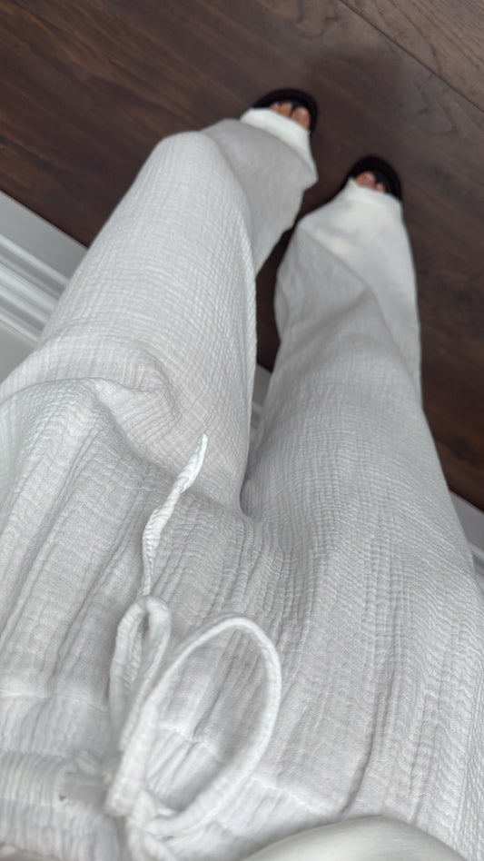 DORA white cheesecloth trousers
