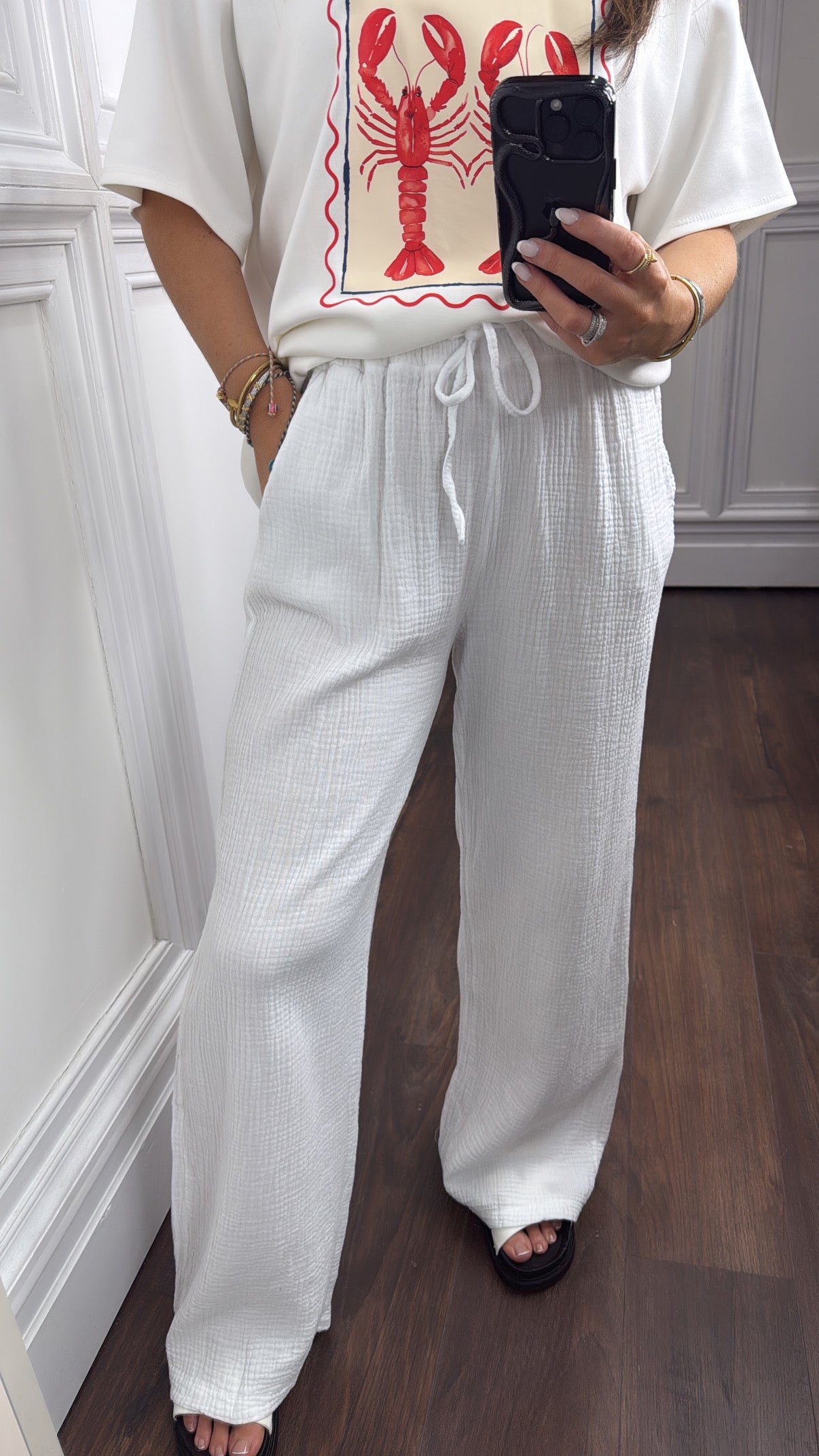 DORA white cheesecloth trousers