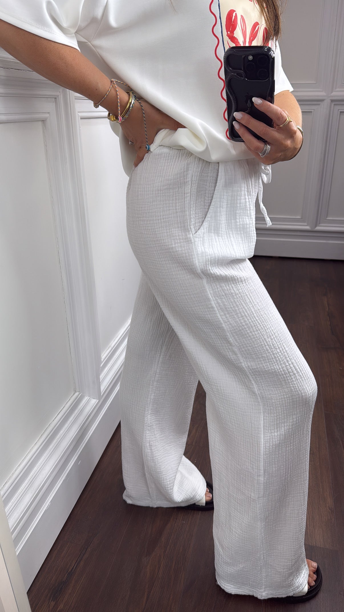 DORA white cheesecloth trousers