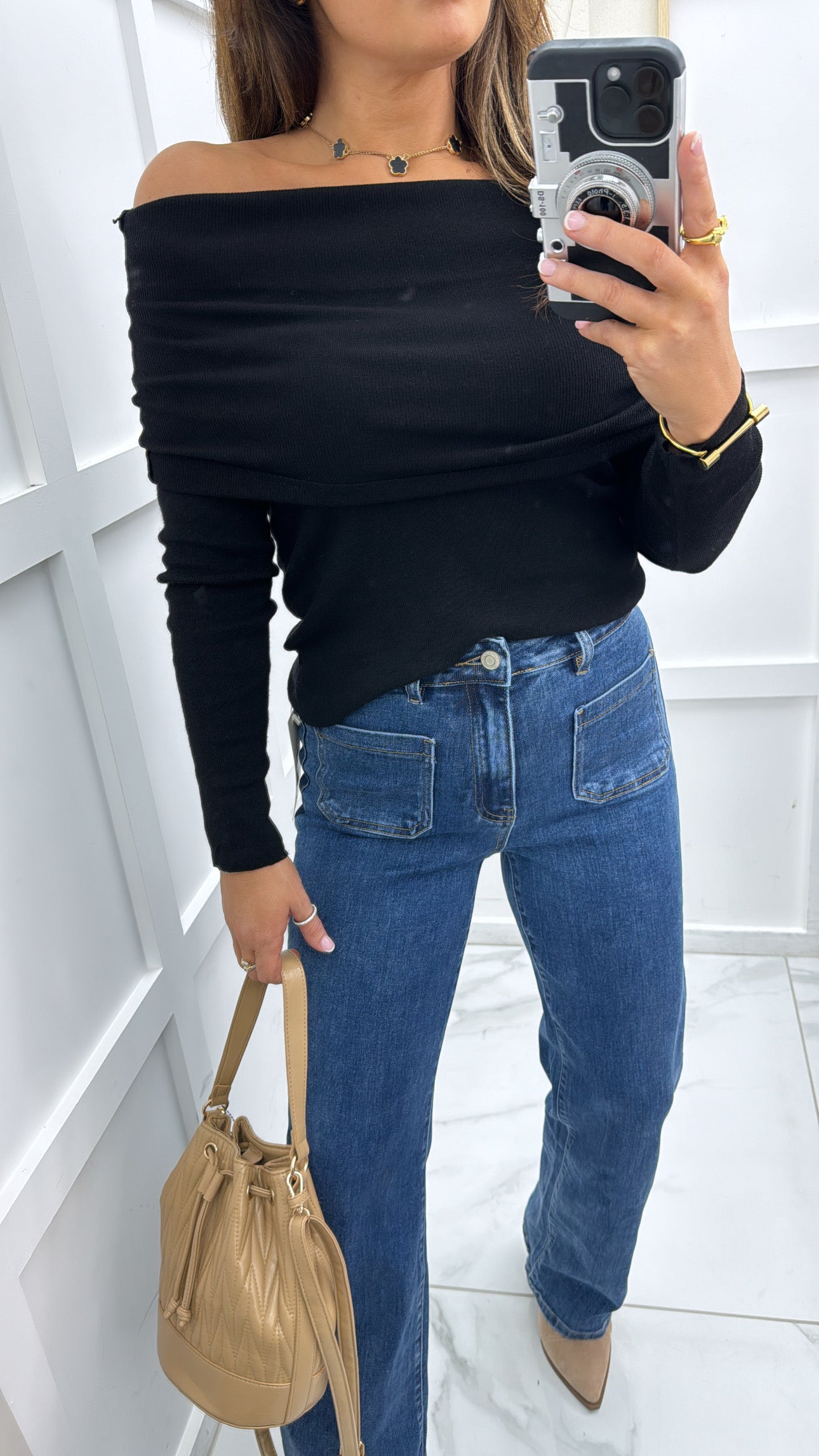 LARISSA black bardot jumper