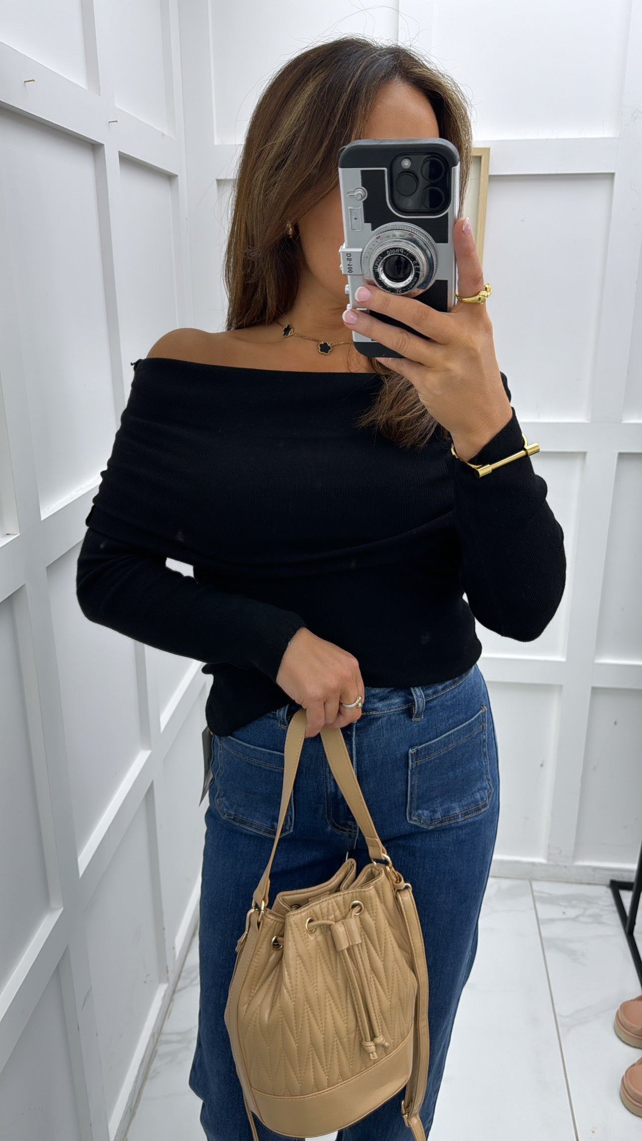 LARISSA black bardot jumper