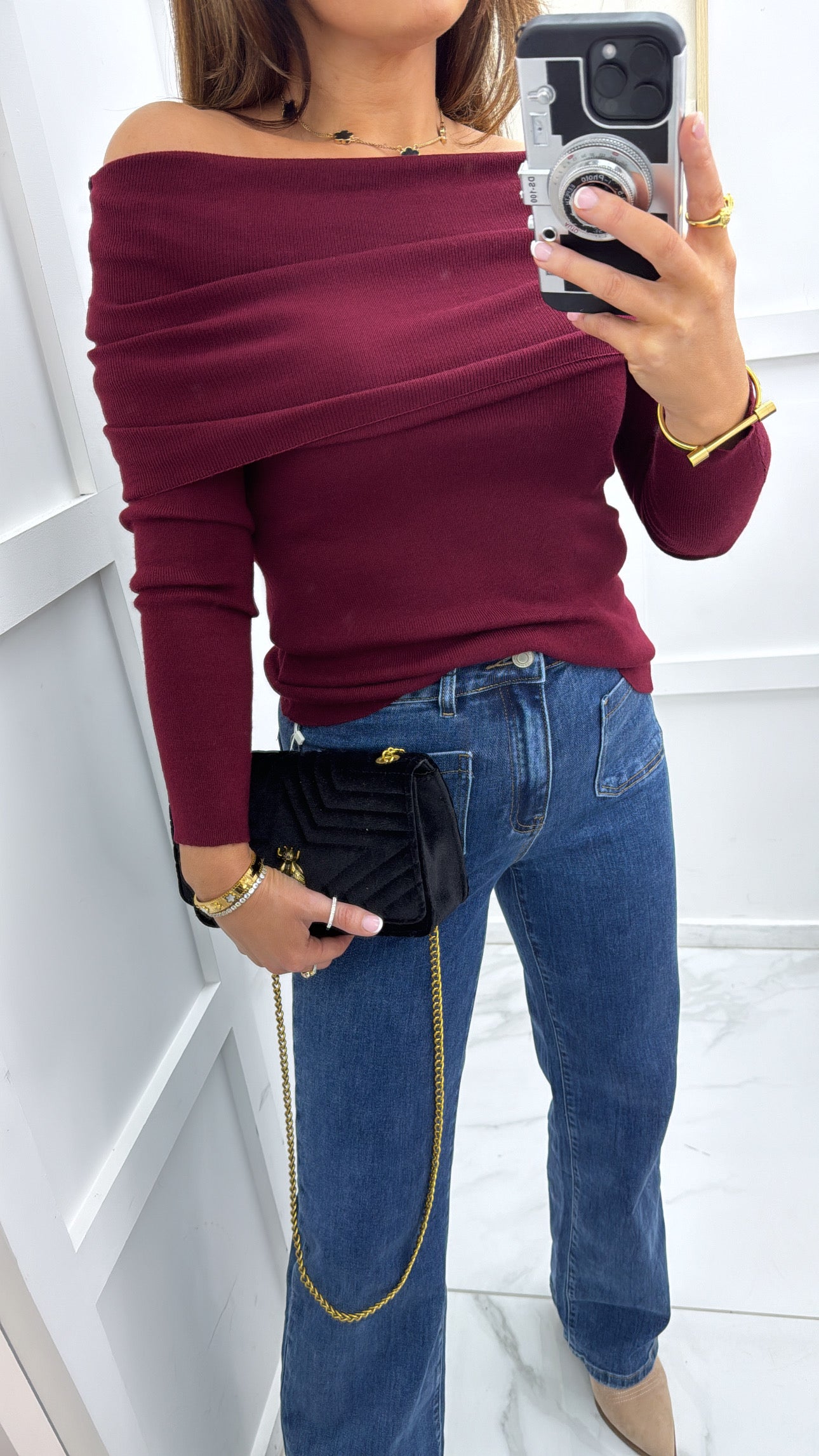 LARISSA burgundy bardot jumper