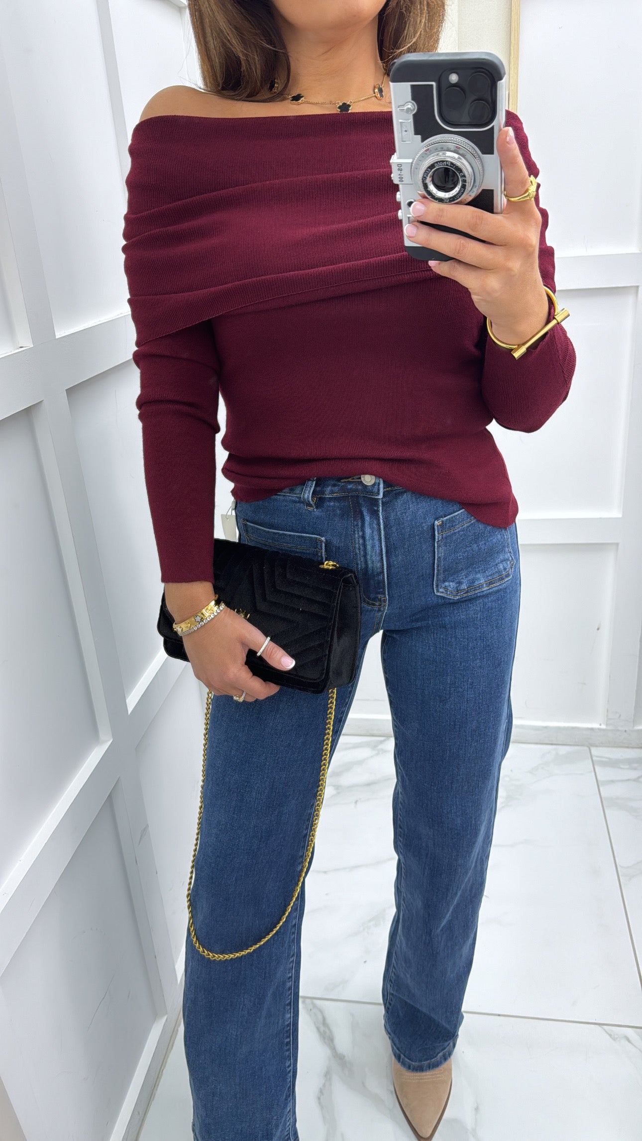 LARISSA burgundy bardot jumper