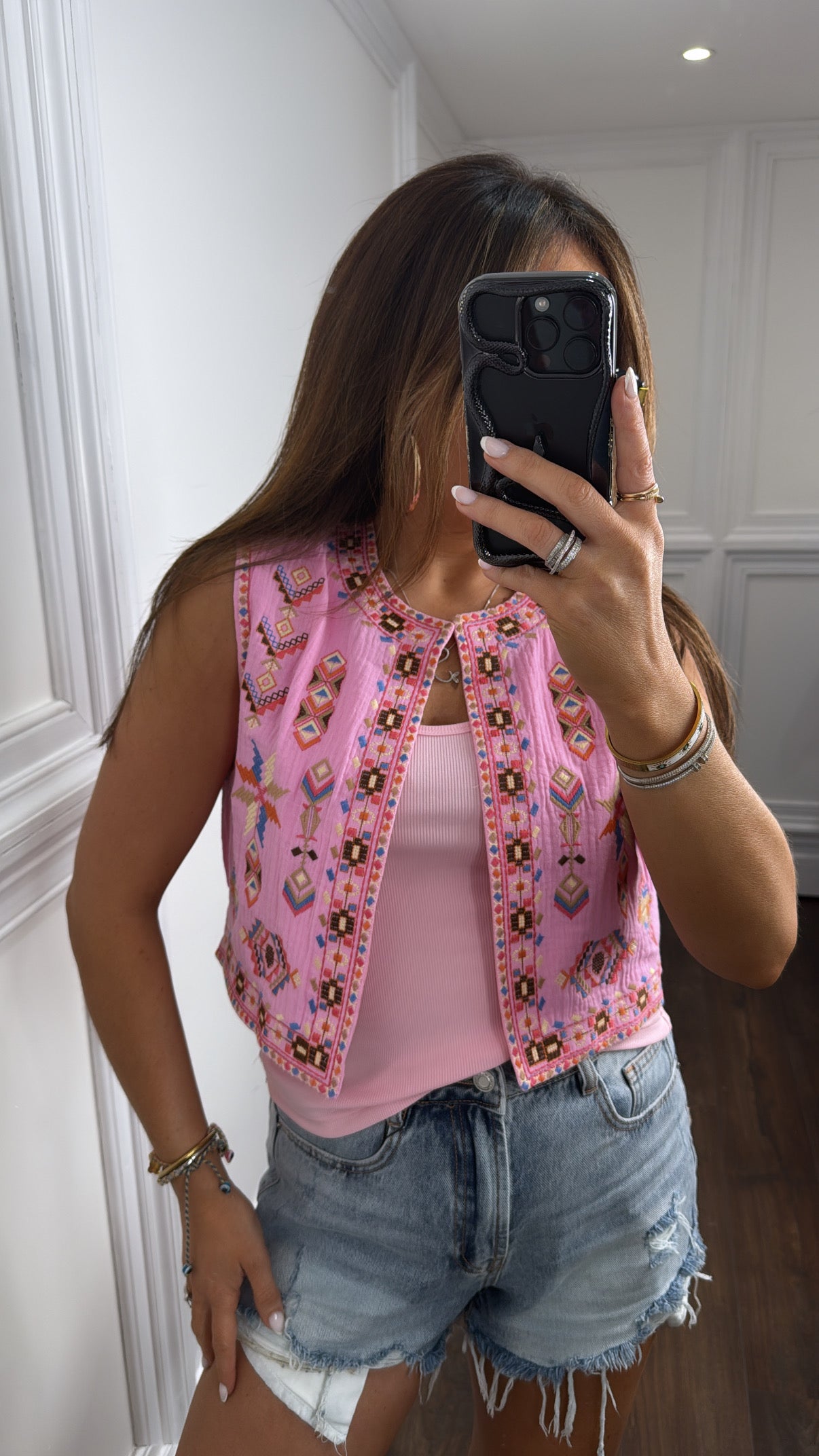CHARLIE pink embroidered waist jacket