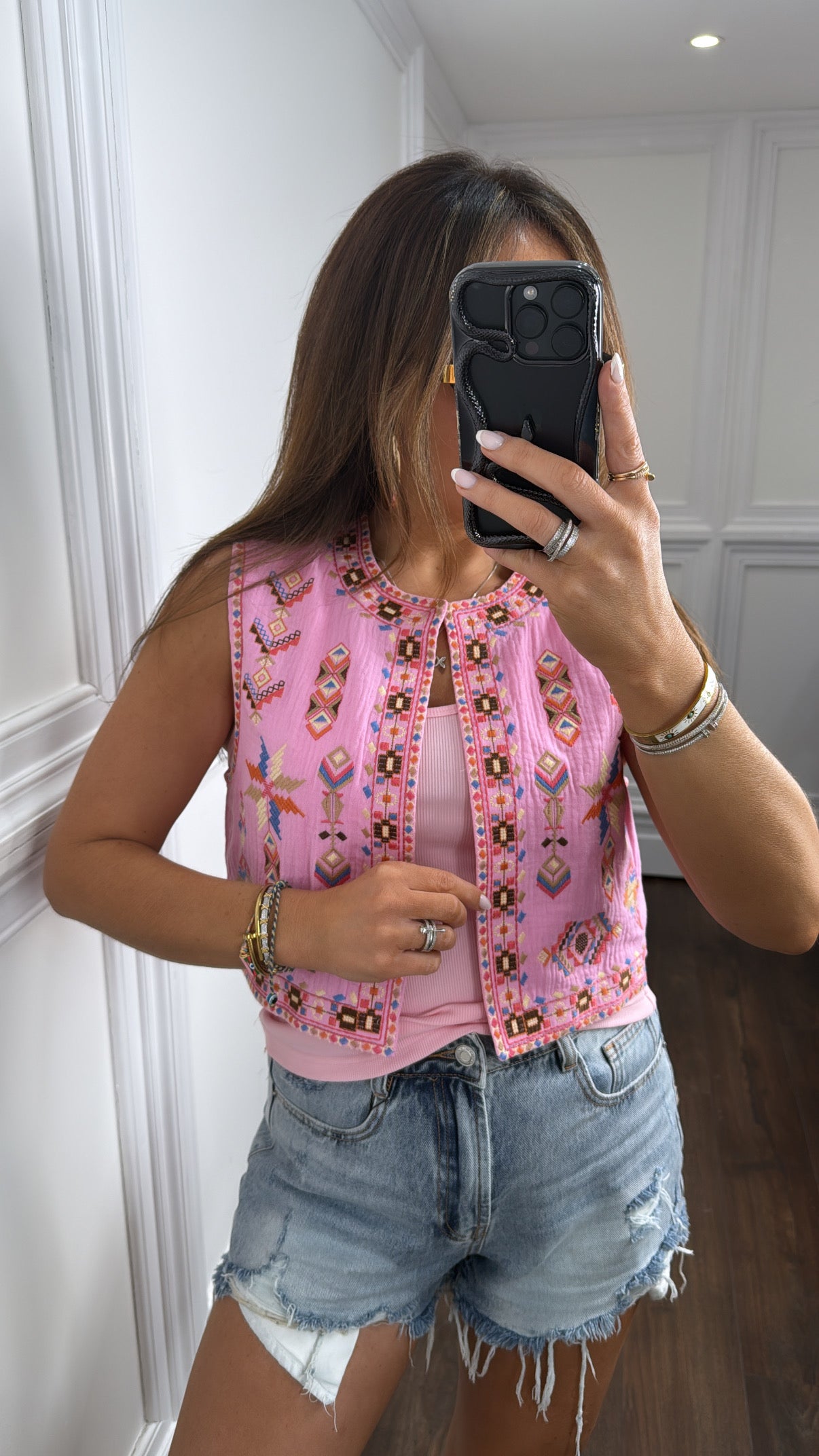 CHARLIE pink embroidered waist jacket