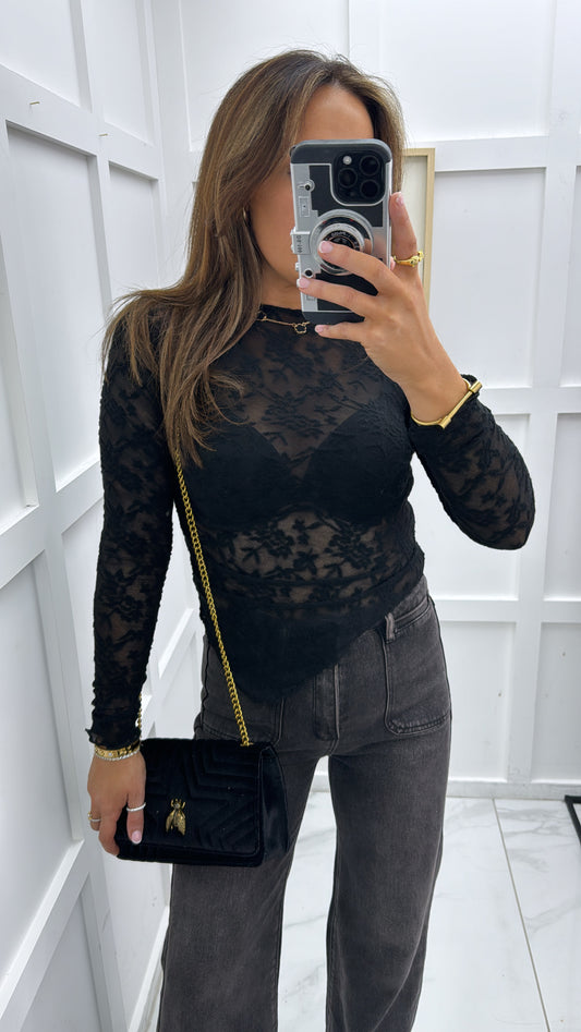 LANI black lace asymmetrical top