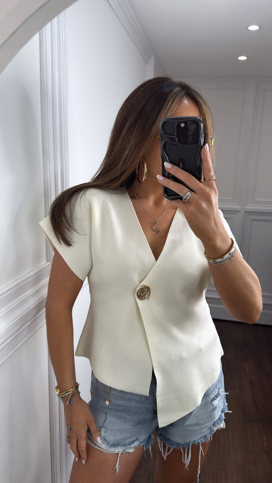ALICE cream gold button top