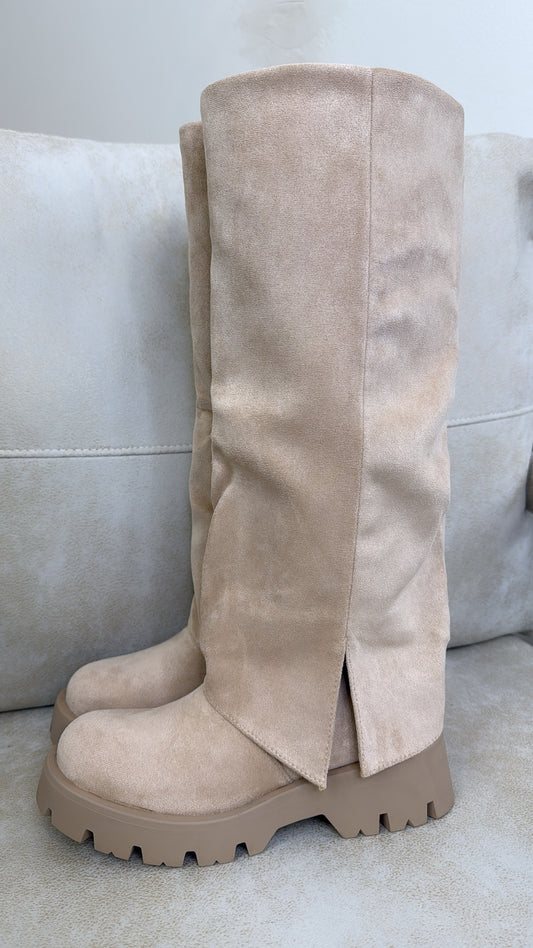 ALBA light beige faux suede fold down boots