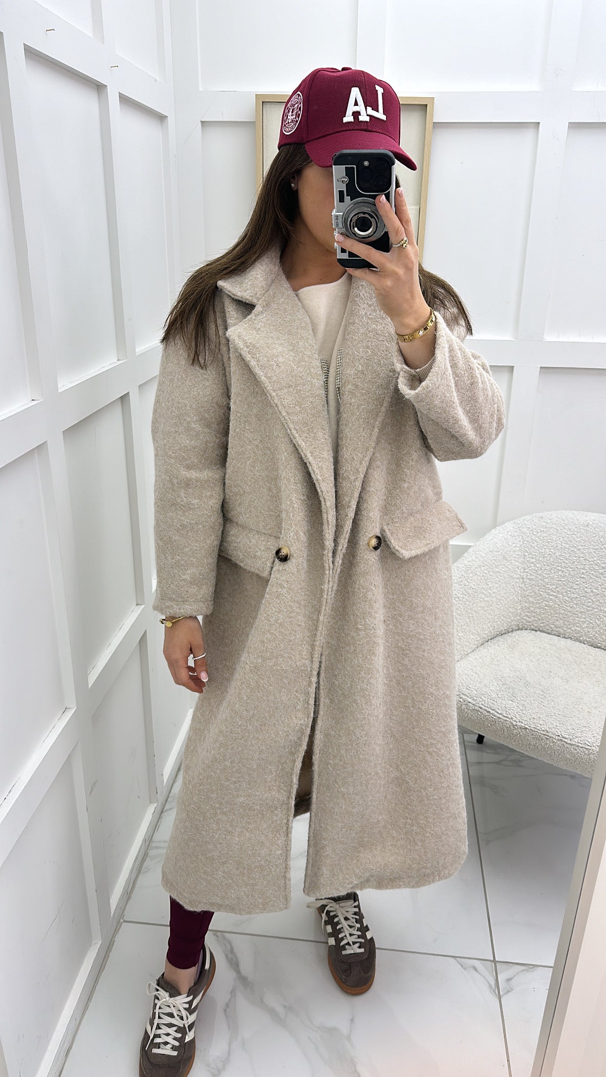 THEA beige soft wool look duster coat