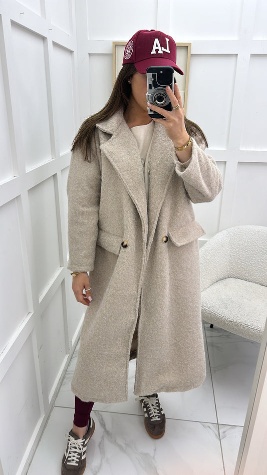 THEA beige soft wool look duster coat