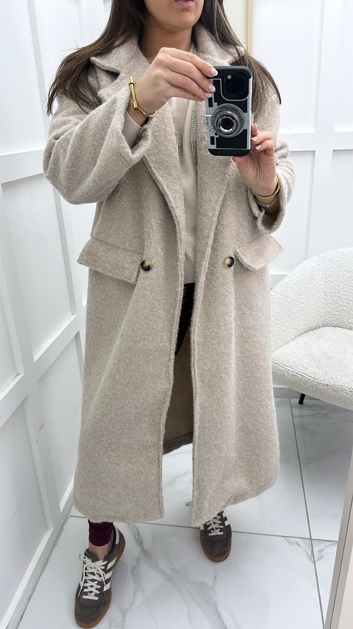 THEA beige soft wool look duster coat