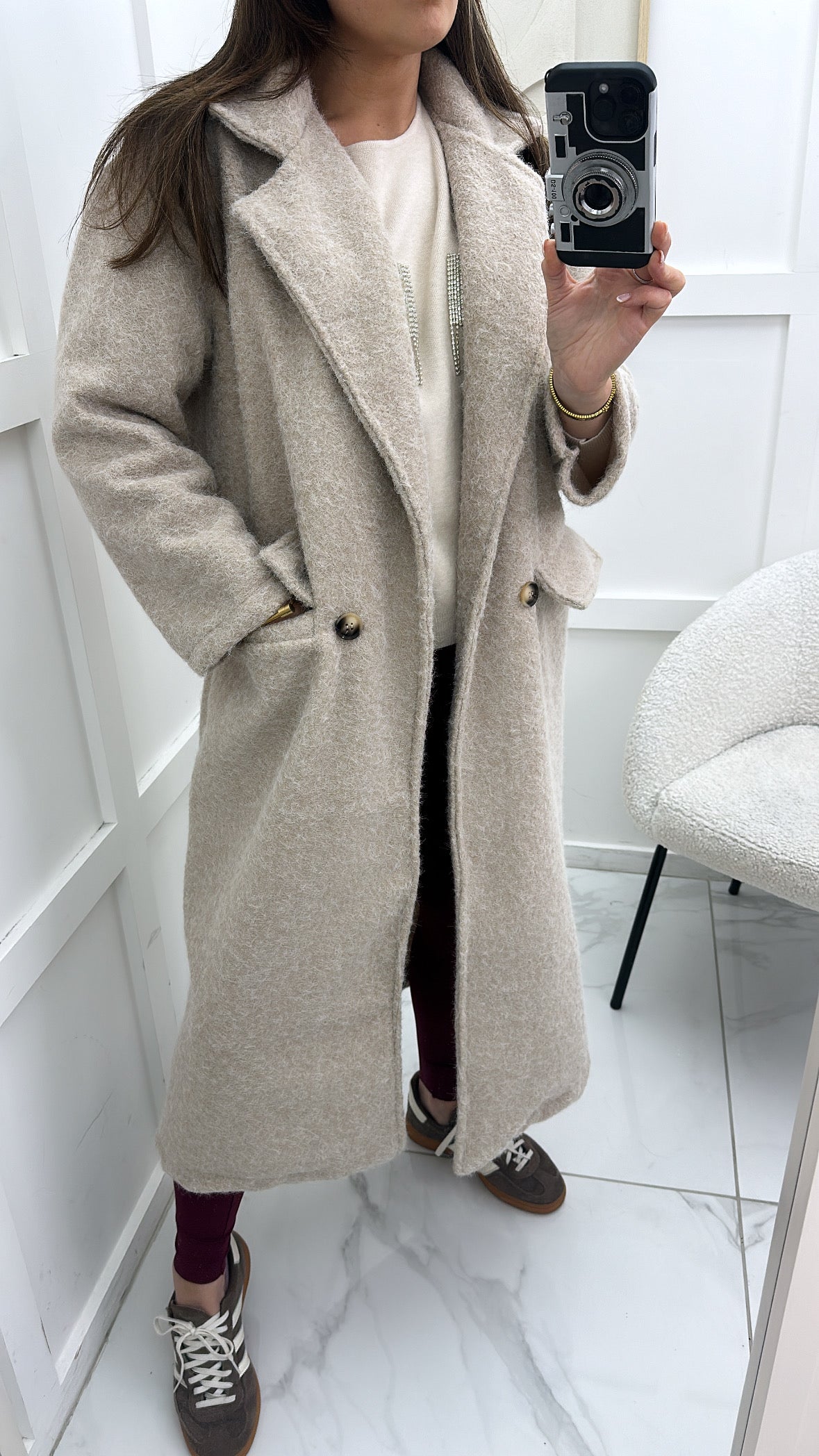 THEA beige soft wool look duster coat