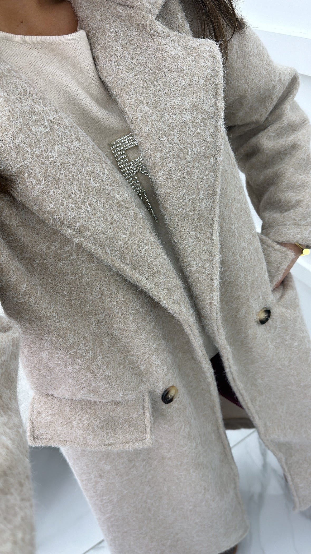 THEA beige soft wool look duster coat