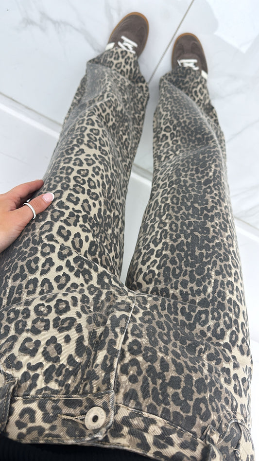 GINA leopard print wide leg boyfriend jeans