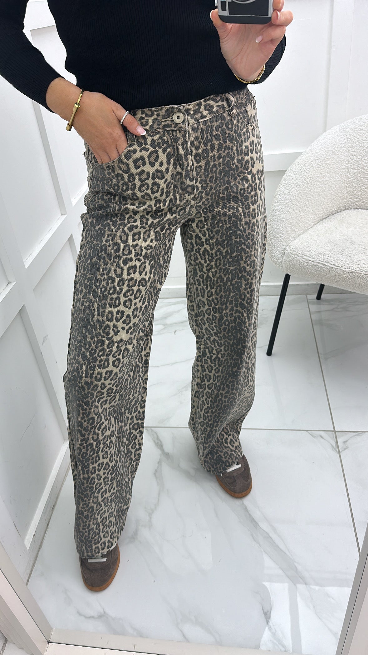 GINA leopard print wide leg boyfriend jeans