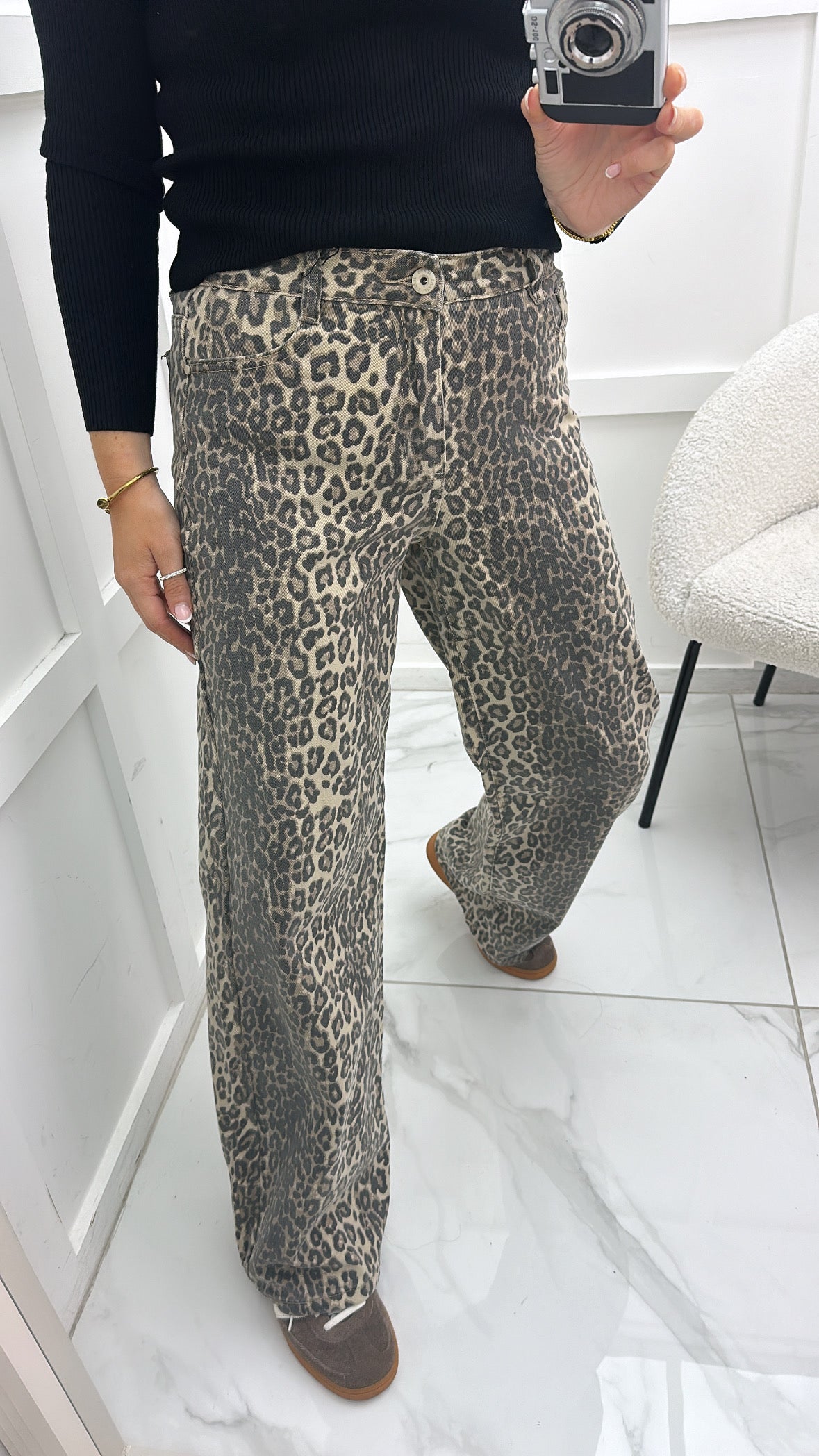 GINA leopard print wide leg boyfriend jeans