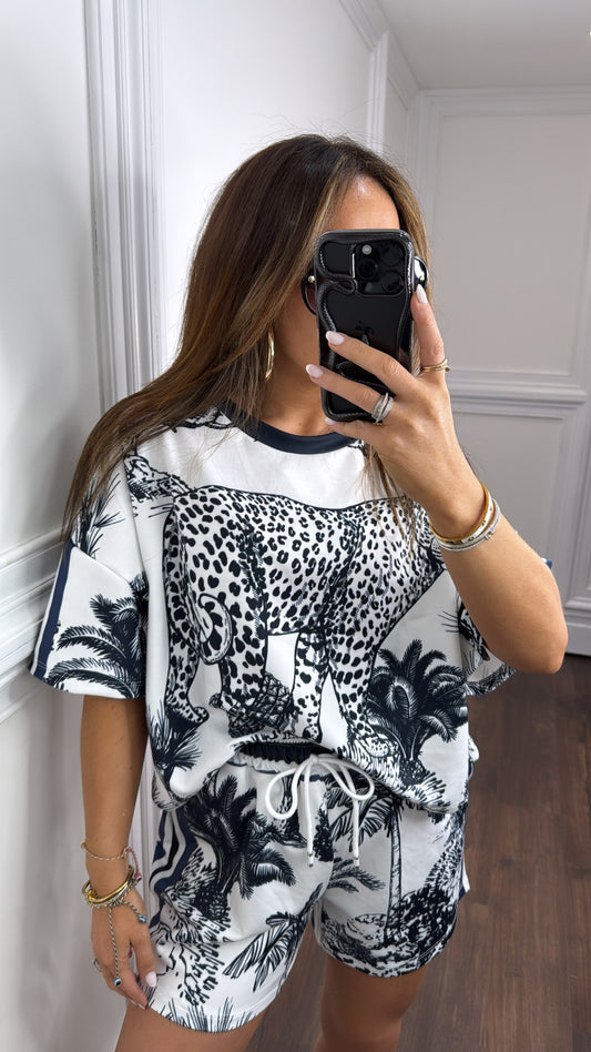 SAMIRA navy jungle print top and shorts co-ord