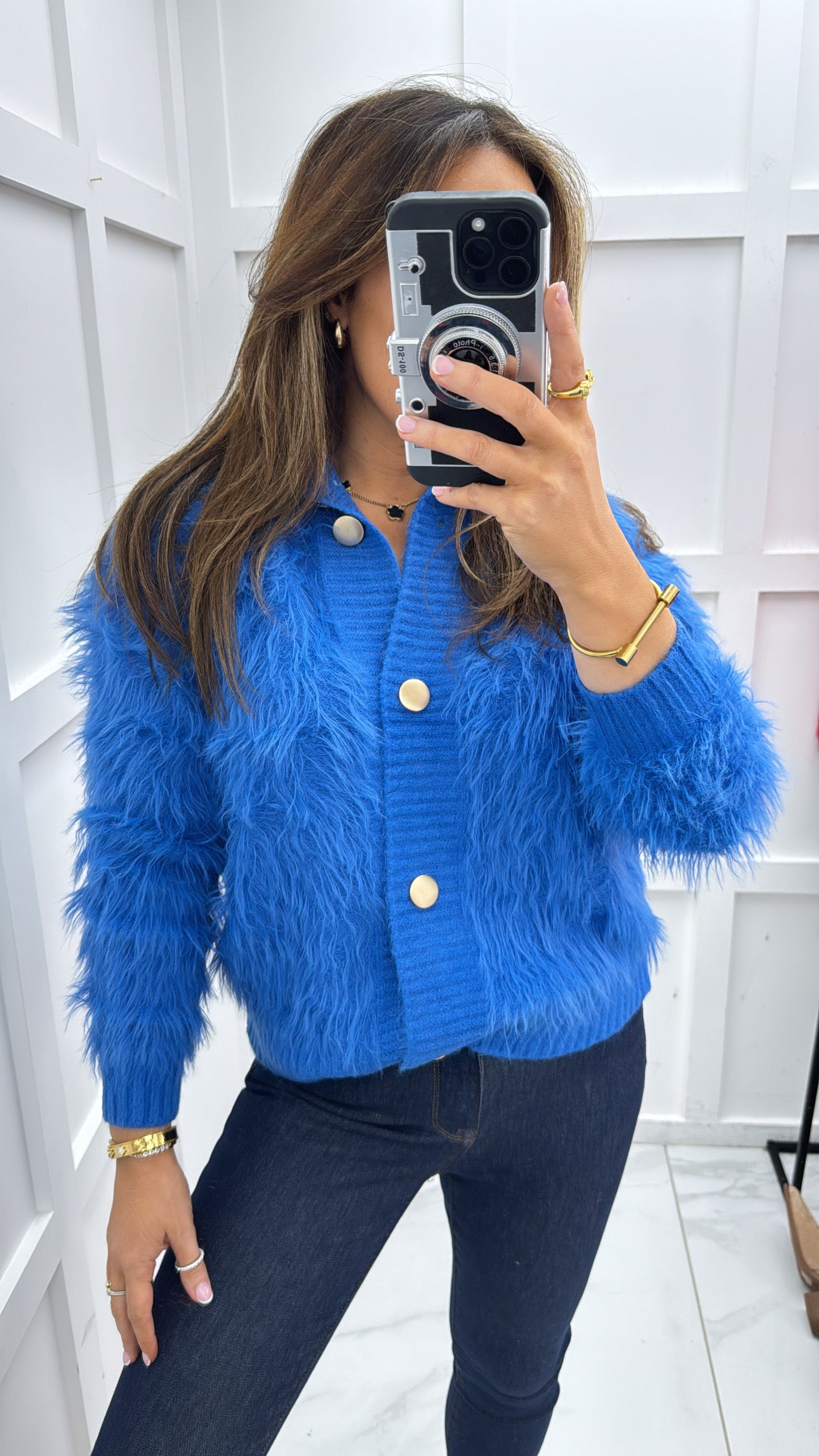 ANNABELLE blue fur knit cardigan