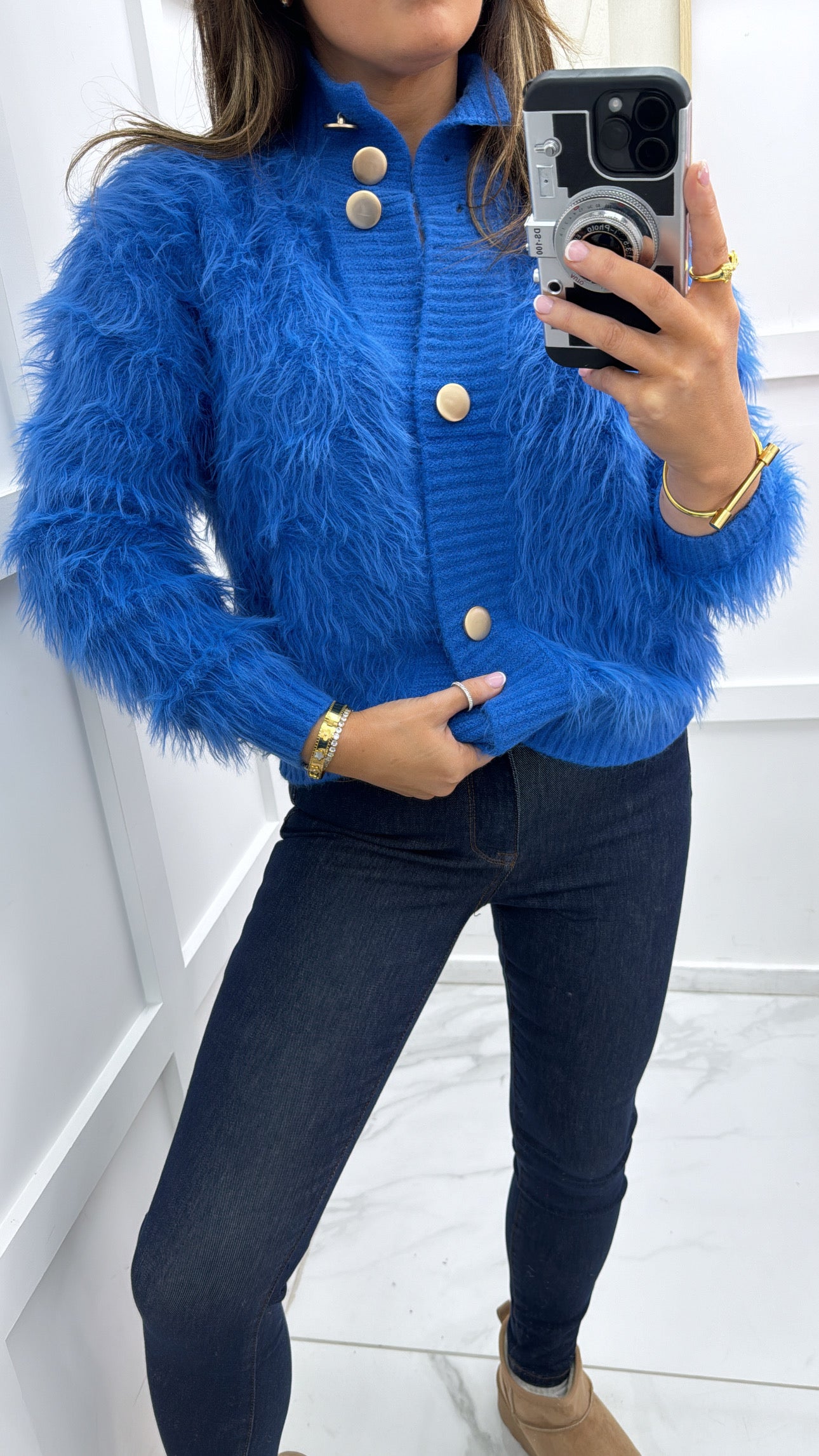 ANNABELLE blue fur knit cardigan