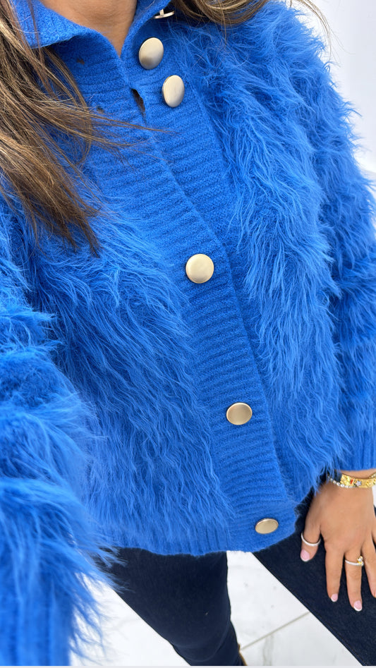 ANNABELLE blue fur knit cardigan